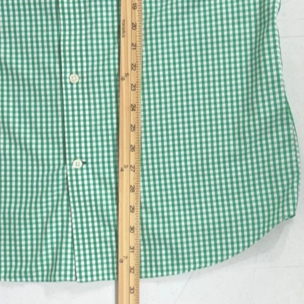 Banana‎ Republic Button Up Shirt Green Gingham Non-Iron Slim Fit Cotton READ